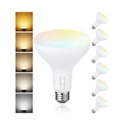 6 Pack 5CCT BR30 LED Light Bulbs, Dimmable, 6.5W, E26 Base, Recessed Can Light Bulbs